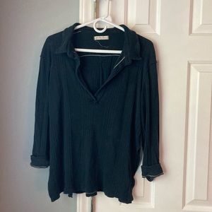 Free People | Small | Navy Split Neck Shirt with Side Slits